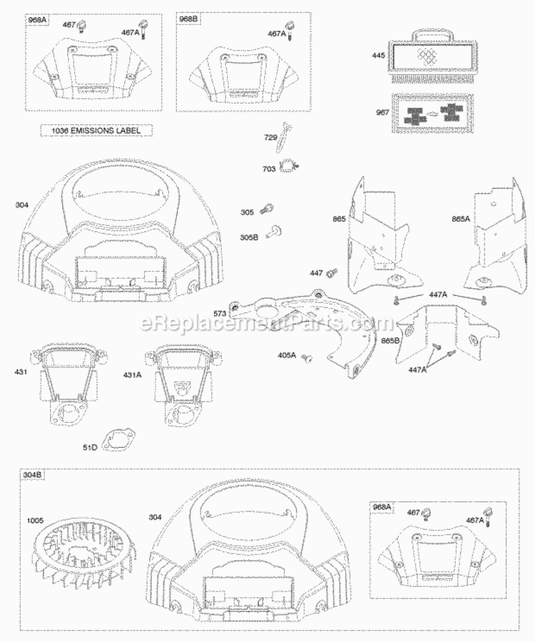 Air Cleaner Blower Housing Diagram and Parts List for 407577-0308-E1  Briggs and Stratton Engine